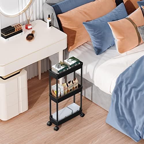 Sooyee 3 Tier Rolling Cart with Wheels, Black - Image 3