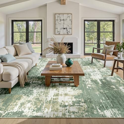 RELEANY Washable 8'x10' Abstract Area Rug for Living Room Light Green by RELEANY