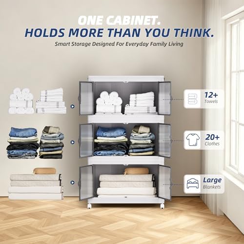 SAILUN 348Qt Stackable Storage Bins,Storage Cabinet with a Lid,3 Pack White - Image 5