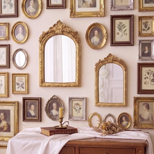 2 Pcs Small Gold Mirror Vintage Decorative Wall Mirror 10 x 6.8 and 8.5 x 6 Inch Desk Makeup Mirrors Antique Hanging Mirrors with Stand for Bedroom Living Room Dresser Victorian Decor - Image 4