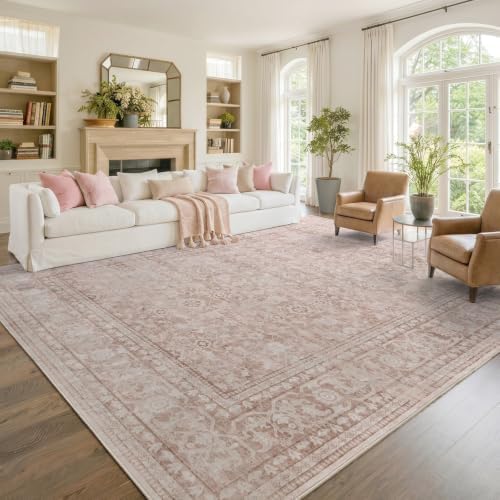 8x10 Ft Large Area Rugs for Living Room, Soft Non-Slip Machine Washable Rug, Vintage Stain Resistant Carpets for Bedroom Nursery Dining Room Home Decor (Grey Pink) by Lo%CC%80utiRootHome