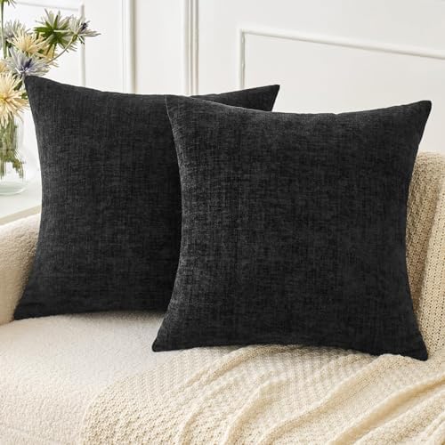 MIULEE Soft Chenille Throw Pillow Covers Black 16x16 Inch Pack of 2 by MIULEE