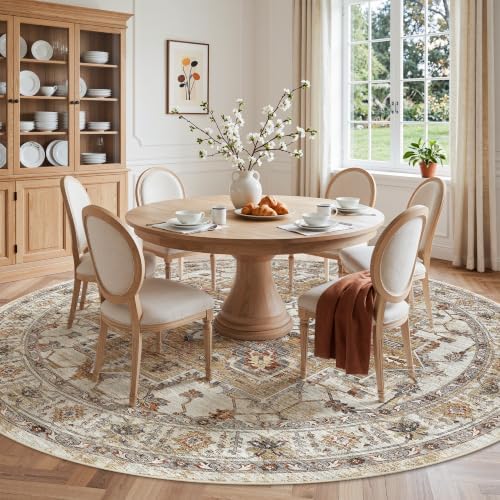 Madane Washable 9ft Circle Round Rug, 9x9 Circular Area Rugs, Turmeric/Grey - Image 4