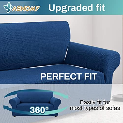 Asnomy Stretch Couch Covers Washable,loveseat Cover Slipcovers,Classic Blue - Image 5