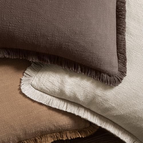 MIULEE Boho Linen Fringe Decorative Fall Pillow Covers Reddish Brown 12x20 - Image 4