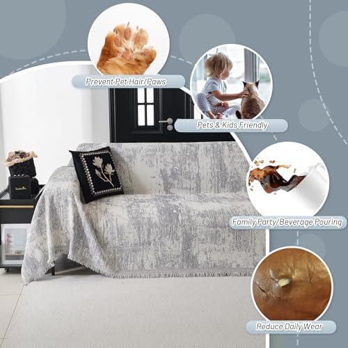 MYSKY HOME Sectional Couch Cover Sofa Covers for Sectional Sofa L Shape Chenille Couch Protector Grey Geometric for Dogs Pets Couch Throw Cover Washable Durable for Home Decor, 71" X118" - Image 3
