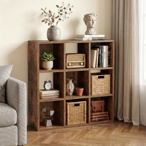 LUCKLIFE 9-Cube Storage Organizer, Modular Bookcase Shelf with Vertical or Horizontal Use, Fits 11×11" Bins, Optional Back Panels, for Living Room, Office, Vintage Brown - Image 3
