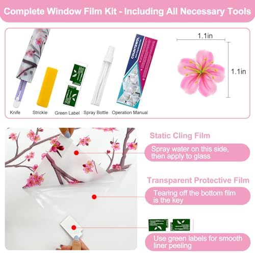 Countewol Stained Glass Privacy Window Film Static Cling Window Film Anti-Glare UV Protection Removable Decorative Window Clings for Home（Frosted Sakura 78.7" L*35.4" W - Image 2