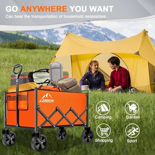 AMNOW 100L Collapsible Wagon Cart with All Terrain Wheels, 350LBS, Orange - Image 5