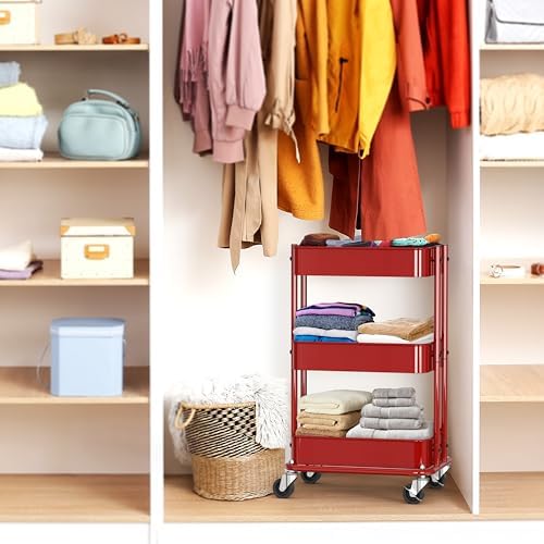 Simple Houseware 3-Tier Utility Cart, Low 24" Height Fits Under Desk, Red - Image 7