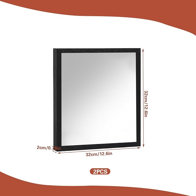 2 PCS Wooden Frame Square Decor Mirror 12.6" Unbreakable Acrylic Mirror - Image 2