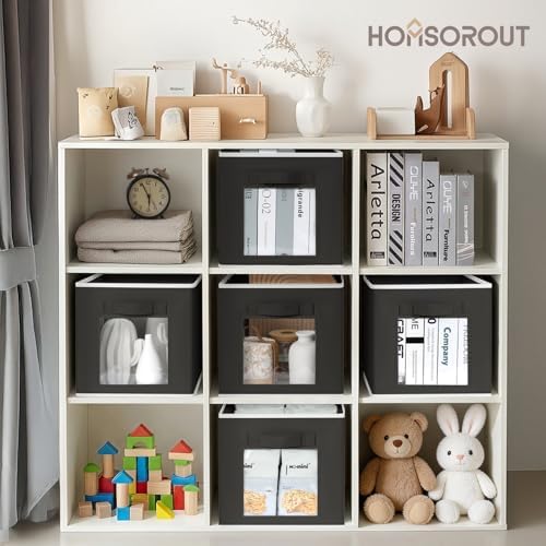 Homsorout Cube Storage Bins - Fabric Shelves for Closet Organization, Foldable Storage Bins for Clothes, Decorative Storage Baskets with Window for Home, Set of 6, Black - Image 3