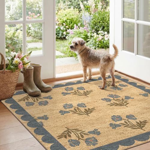 3x3 Square Floral Entry Rug, Front Door Mat Indoor Outside Entrance - Image 4
