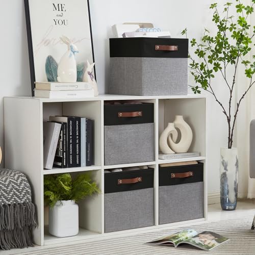 Bagnizer Collapsible Fabric Storage Cube Bins with 2 Reinforced PU Handles, Foldable Storage Organizer Baskets for Closet, Shelves, Living Room | 13"x13"x13", 4 Pack, Black & Gray - Image 2
