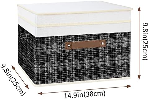 TYEERS Collapsible Storage Bins with Lids, Patchwork Design, Washable, Fabric Storage Boxes, 14.9x9.8x9.8 inches, 5 Pack, Black - Image 2