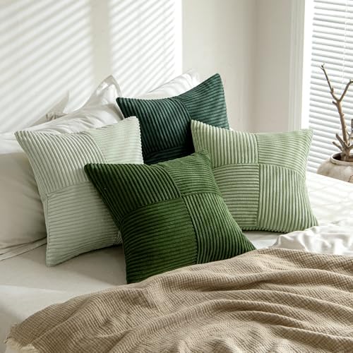 MIULEE Spring Green Decorative Throw Pillow Covers 18x18 Inch Set of 4 Boho Farmhouse Cushion Covers Mordern Nordic Pillow Cases Soft Corduroy Gradient Home Decor for Couch Sofa Living Room Bed - Image 3