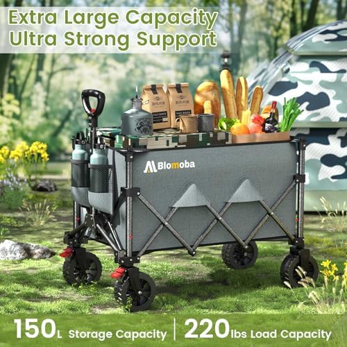 Blomoba Collapsible Wagon Cart, 150L Foldable Wagon with Wide Wheels, Grey - Image 4