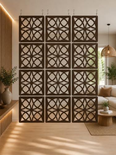 Wooden Hanging Room Divider Panels, Walnut, Set of 12 by WOODTUCT