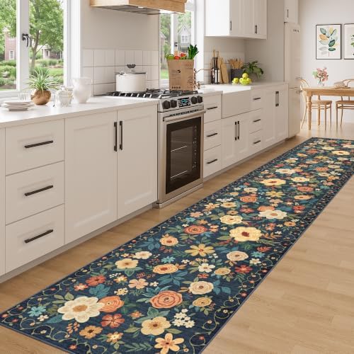 DUKINO 3x16 Runner Rug for Hallway, Non Slip Long Washable Rug, Navy Blue - Image 3