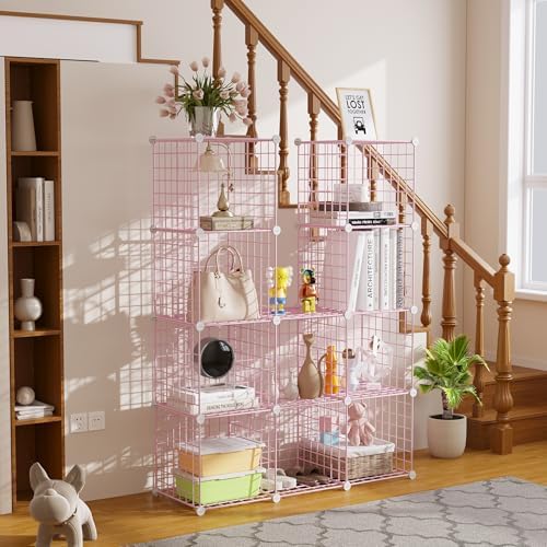 C&AHOME Wire Cube Storage, 12 - Cube Organizer Metal C Grids, Closet, Pink - Image 4