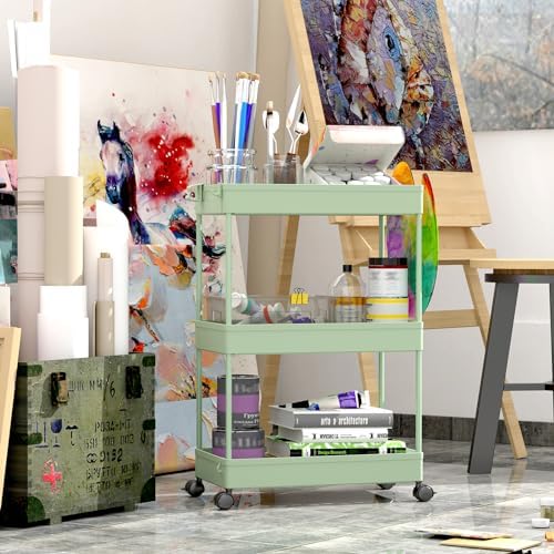 SPACEKEEPER 3 Tier Rolling Cart, Bathroom Cart Organizer with Wheels, Green - Image 2