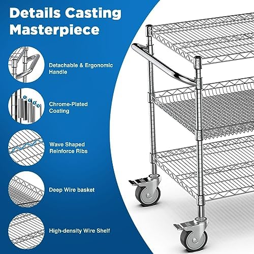 Commercial Rolling Utility Cart,45In Large Kitchen Carts with Wheels - Image 4