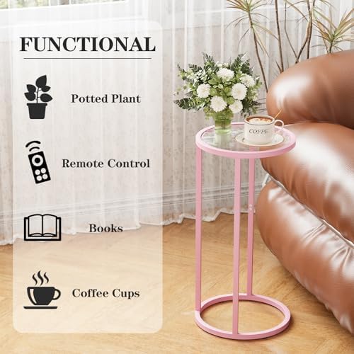 Easy Paws C Table Side End Table, Small Round Couch Sofa Tray Snack Table for Living Room, Bedroom,Accent Coffee Table,TV Tray Table for Small Space, Nightstand with Metal Frame(Pink) - Image 7