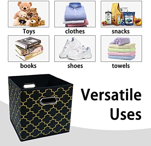 Black Foldable Storage Cubes Bins , Fabric Storage Box Cubes Organizer Baskets with Dual Handles for Home Organizer Black Gold - Image 3
