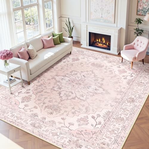 RELEANY Washable Area Rug, Large 9'x12', Pink - Image 2