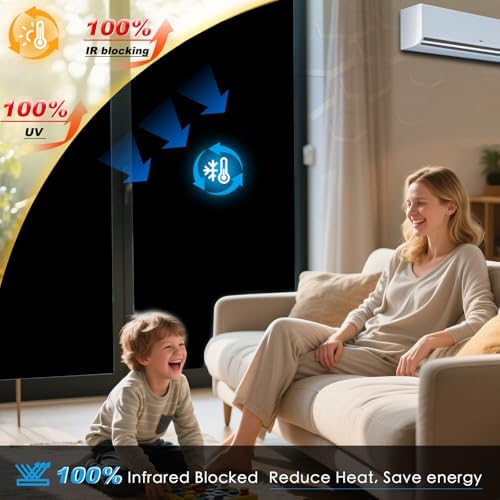 One Way Privacy Window Film，Flueen Shatterproof PET Window Tint for Heat Control & 100% UV Protection Blackout Window Treatment for Home, Office Doors with Eco-Adhesive Total Black 31.5"×196.9" - Image 5