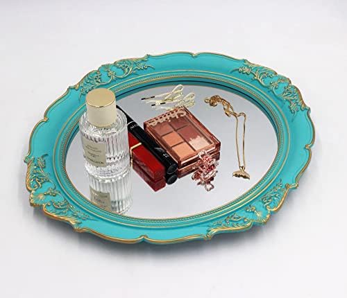 YCHMIR Vintage Decorative Wall Mirror 14.8 x 13.1 Inch Oval Mirror （Blue） - Image 3