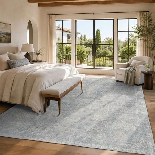 Rugxara 8x10 Area Rugs for Living Room Large Washable Rug, Blue/Beige - Image 3