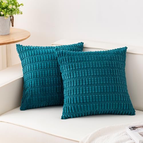 Pack of 2 Corduroy Decorative Throw Pillow Covers 18x18 Inch, Turquoise by Unknown