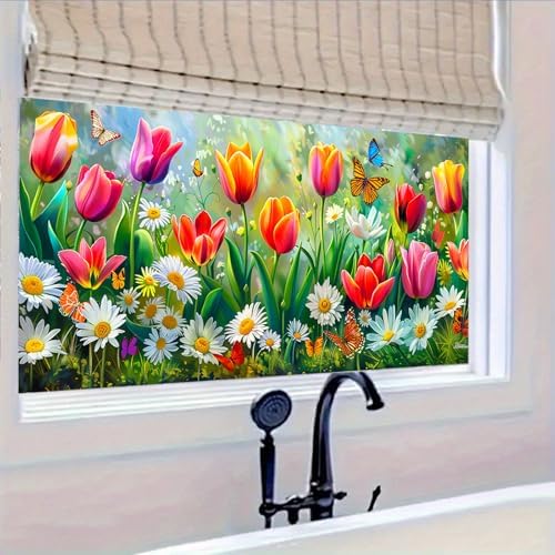 BlissYard Rainbow Flower Tulips Daisies Window Cling 39.3x17.7 Inch PVC - Image 4