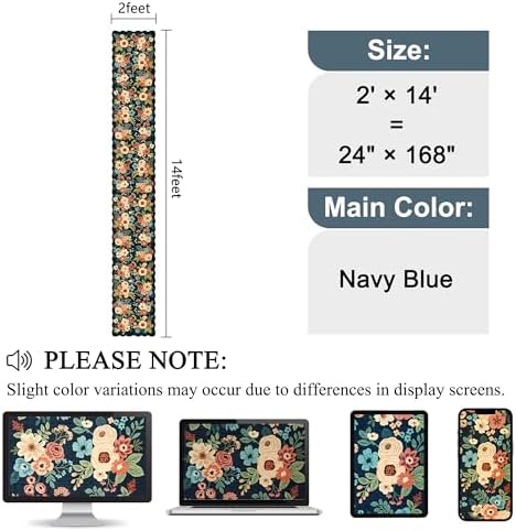 DUKINO 2x14 Hallway Runner Rug, Floral Washable Kitchen Rug, Navy Blue - Image 2