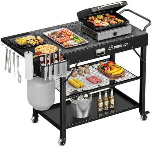 Grill Cart, 19 inch,3 Tier Foldable Grill Table with Wheels 500 Lb by Unknown