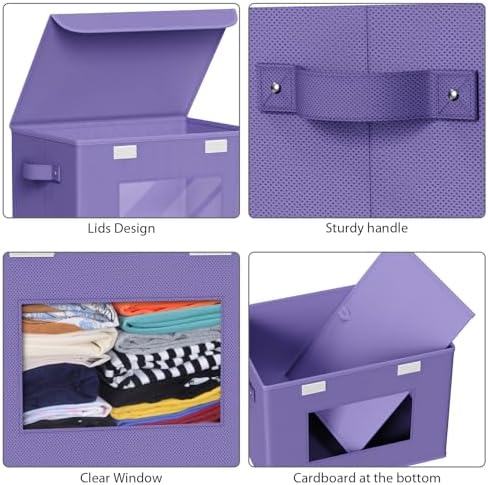 Univivi Fabric Foldable Storage Bins with Lids, 4 Pack, Purple - Image 5