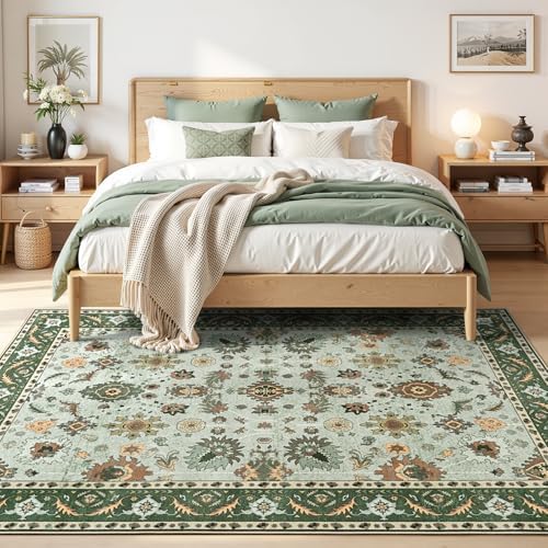 Hanples 5x7 Area Rugs for Living Room, Washable Rug Vintage Floral, Green - Image 3