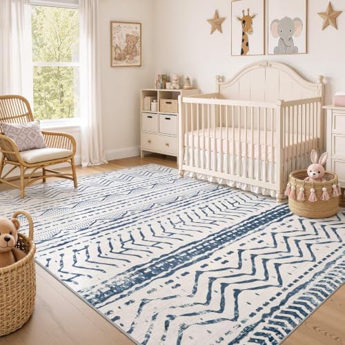 Nakagishi Boho 5x7 Area Rug Living Room Rugs Machine Washable Navy Blue - Image 7
