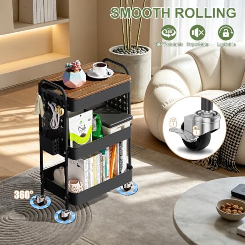 3 Tier Rolling Cart with DIY Pegboard, Metal Utility Cart with Table top - Image 5