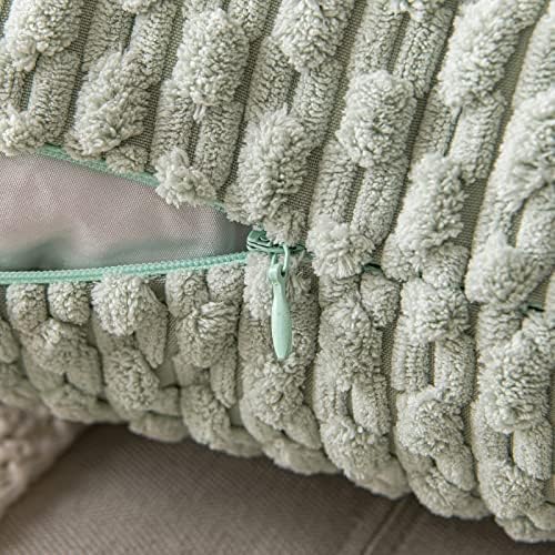 MIULEE Decorative Throw Pillow Covers 18x18 Light Green Textured Corduroy - Image 3