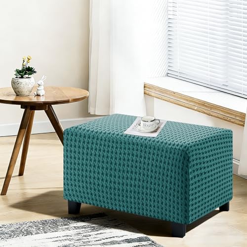 MAXIJIN Stretch Ottoman Cover Rectangular Ottoman Slipcovers for Footstool with Elastic Band Square Folding Storage Stool Furniture Protector Removable Washable (Large, Peacock Blue) - Image 2