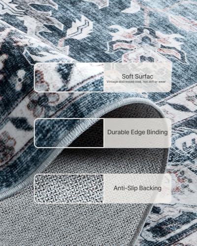 2'6"x12' Washable Area Rug, Low-Profile Entryway Rug with Non-Slip Backing & Durable Edge Binding, Vintage Rug Pattern, Small Rugs for Entryway, Kitchen & Living Room - Image 6