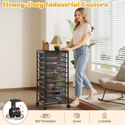 10-Drawer Rolling Storage Cart, Craft Organizers and Storage, Black - Image 6