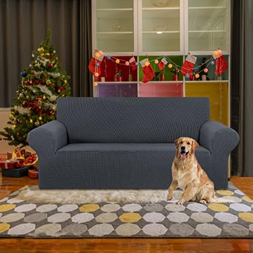KEKUOU Stretch Loveseat Couch Cover, 2 Cushion Couch Slipcover,Charcoal - Image 2