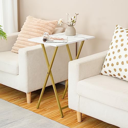 HOOBRO Folding TV Tray Tables, Set of 2 Side Table for Small Space, Industrial Snack Tables for Eating at Couch, Stable Metal Frame, Easy Assembly, Space Saving, Marble and Gold DM25BZ01 - Image 5