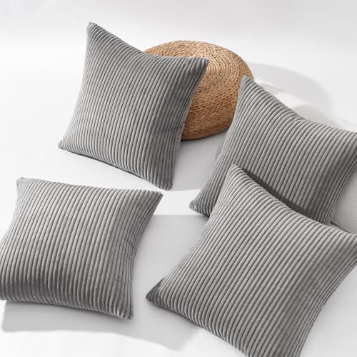 Topfinel Decorative Throw Pillow Covers Cushion Cases, Set of 4 Soft Velvet Modern Double-Sided Designs, Mix and Match for Home Decor, Pillow Inserts Not Included (12x12 inch, Grey) - Image 3