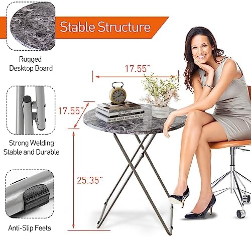 TV Tray Table, Portable TV Dinner Table for Eating, Small Foldable Round Table, TV Side Trays Table Set of 2, Snack Table for Couch, Living Room, Outdoor, Small Space (Black Marble, 2Pcs) - Image 4