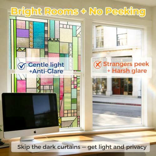 OHTMERU 3D Stained Glass Window Privacy Film Decorative Non-Adhesive - Image 2