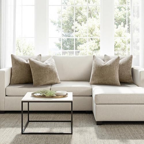 MIULEE Soft Decorative Chenille Euro Pillow Covers Khaki 22x22 Pack of 4 - Image 4